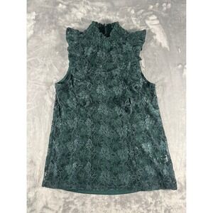 Cable & Gauge Green Floral Lace Mock Neck Ruffle Sleeveless Top NWT XS